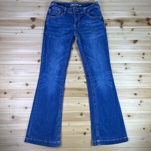 Janie ez Jeans Womens 27 Embroidered Flare Bell Bottom Low Rise Denim Blue Jeans